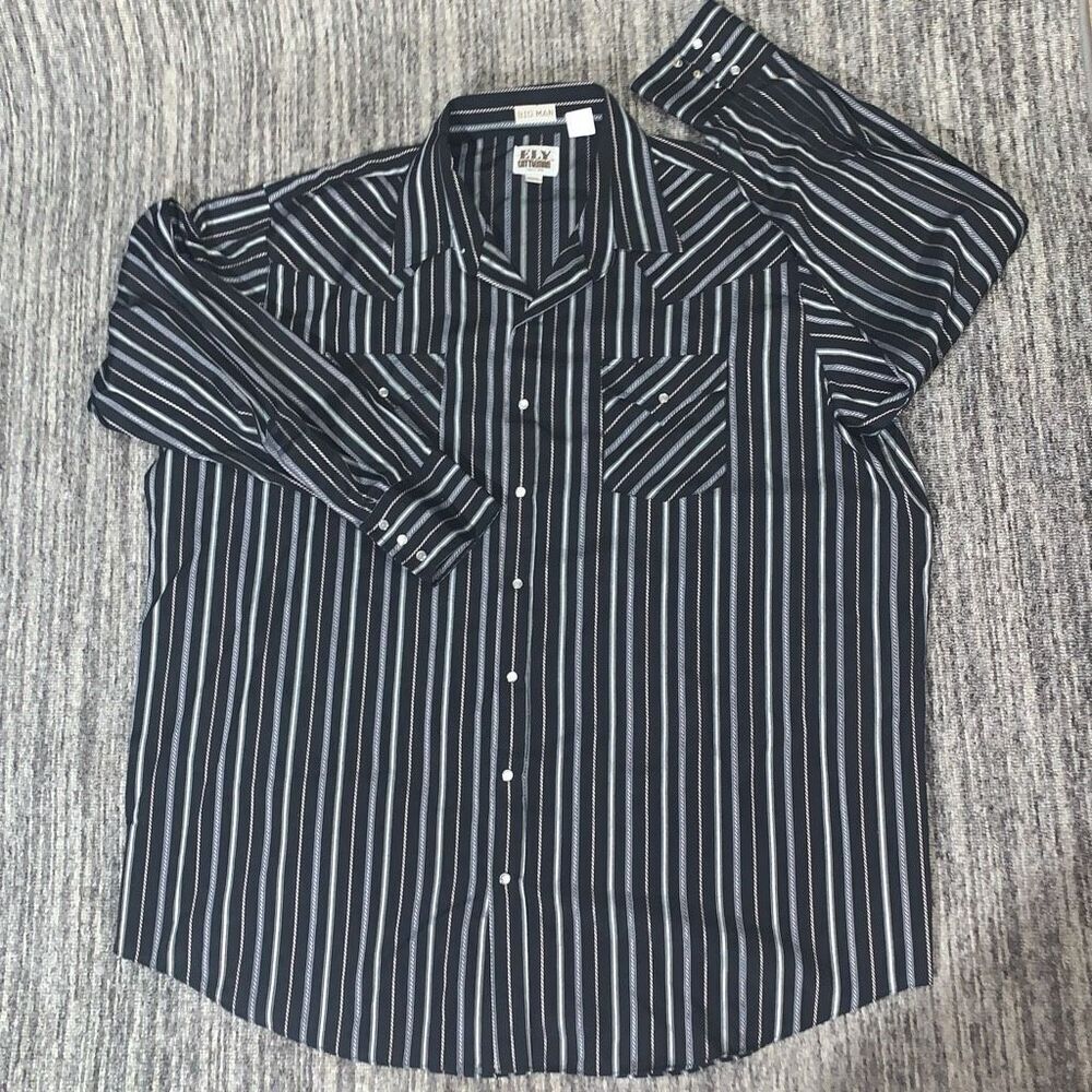 Ely Cattleman Mens 2XB Pearl Snap‎ Front Western Shirt Black Stripe Long Sleeve